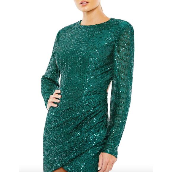 MAC DUGGAL Dress Size 4 Evening Gown Sequin Emerald Green Mini NEW Open Back - Picture 8 of 8